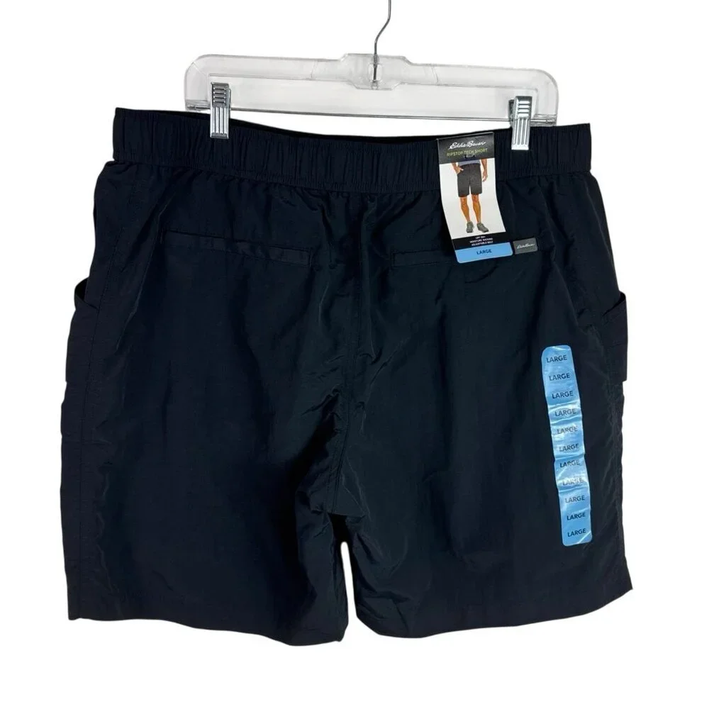 Eddie Bauer Men's L Ripstop Tech Short Black Nylon Belt NWT Inseam 7.75